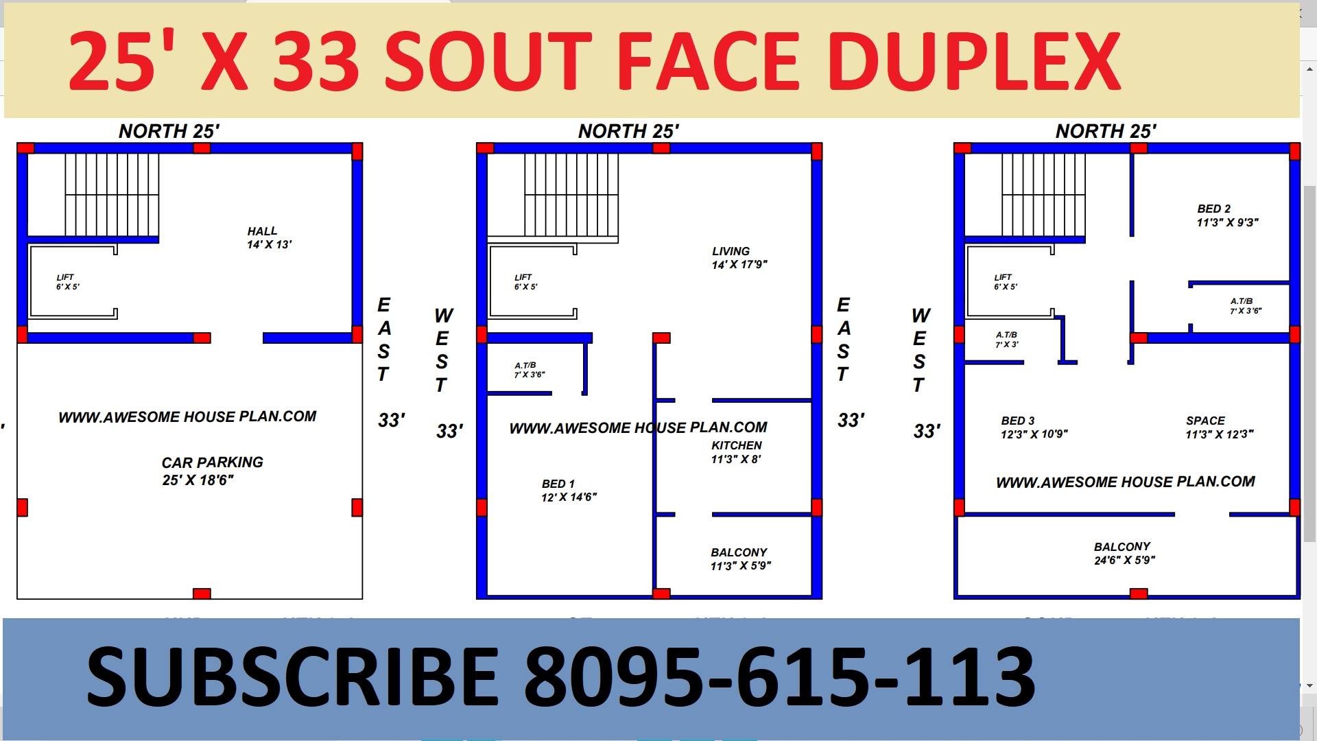 25 X 33 SOUTH FACE DUPLEX HOUSE PLAN WITH CENTRE LINE FOOTING Awesome House Plan