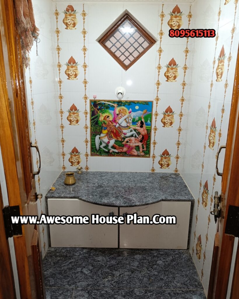 low cost puja room design with tiles