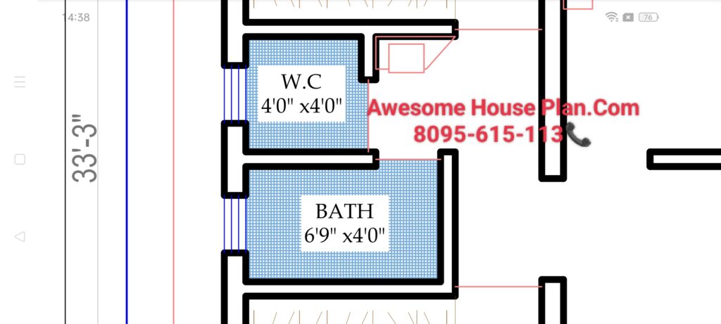 size of common bathroom and water closet